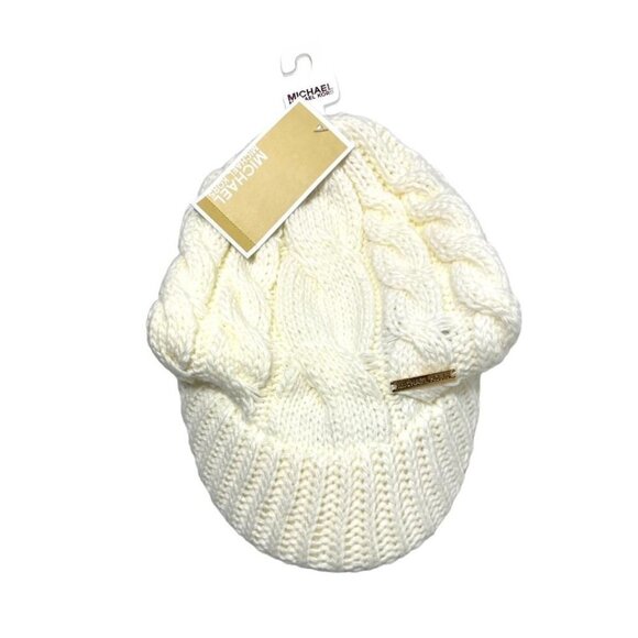 Michael Kors Womens Cream Cable Knit Logo Brim Cap Hat New main image 4